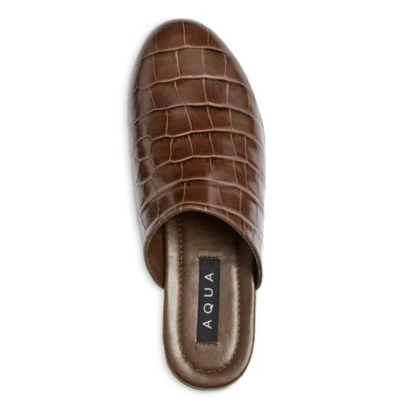 Aqua Brown Crocodile Leather Clogs with Wooden Platform, Size 6.5 - Picture 7 of 7